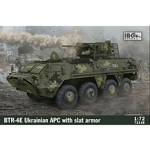Ukrainas bruņutransportiera BTR-4E plastmasas modelis ar 1/72 režģa bruņām.