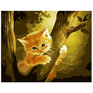 Dimanta mozaīka - kaķēns uz koka