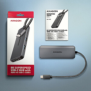 AXAGON HMC-5H8K 2x USB-A, 1x USB-C, 8K HDMI, концентратор USB 3.2 Gen 1, PD 100 Вт, кабель USB-C длиной 15 см