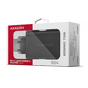ACU-DPQ100 sienas lādētājs, GaN 100 W, 3 porti (USB-A + dubultā USB-C), PD3.0/QC4+/PPS/Apple, melns