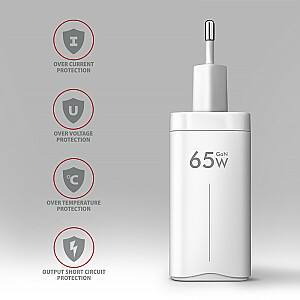 ACU-DPQ65W Сетевое зарядное устройство GaN, 65 Вт, 3 порта (USB-A + двойной USB-C), PD3.0/QC4+/PPS/Apple, белый
