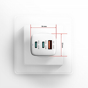 ACU-DPQ65W Сетевое зарядное устройство GaN, 65 Вт, 3 порта (USB-A + двойной USB-C), PD3.0/QC4+/PPS/Apple, белый