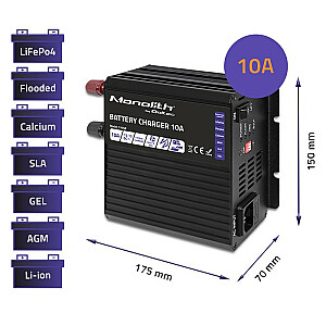 Монолитное интеллектуальное зарядное устройство для аккумуляторов LiFePO4 AGM GEL SLA | 10А | 12 В