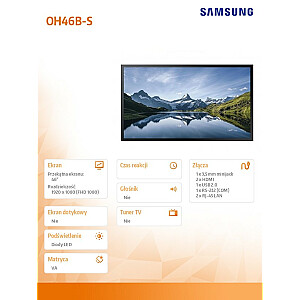 OH46B-S profesionālais monitors, 46" spīdīgs, 24/7, 3500 (cd/m2), 3840x2160 (UHD), S7 atskaņotājs (Tizen 6.5), 3 gadi uz vietas (LH46OHBESGBXEN)