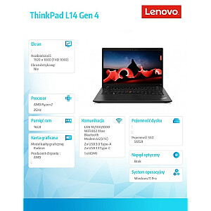 Ноутбук ThinkPad L14 AMD G4 21H5001QPB W11Pro 7730U/16 ГБ/512 ГБ/INT/LTE/14.0 FHD/Премьер-поддержка на 1 год + ОС на 3 года