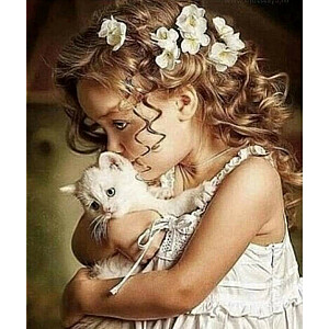 Алмазная мозаика - Девушка с котенком