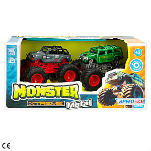 Metāla auto Monster 2 gab. (11cm) ar inerci dažādas 1:64 CB47484