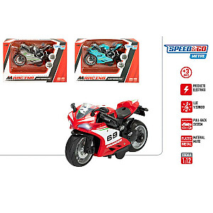 Металлический мотоцикл Racing  с пластм. элементами, инерция, звук, свет разные 13 см CB47494