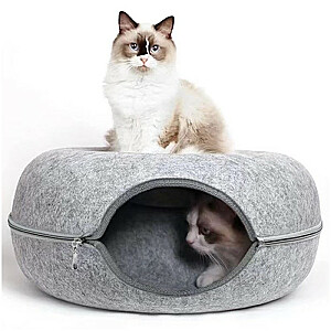 Лежак для кошек-пончик-туннель 50см - серый