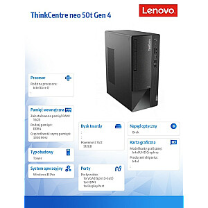 Dators ThinkCentre Neo 50t G4 TWR 12JB003JPB W11Pro i7-13700/16GB/512GB/INT/3 gadi OS