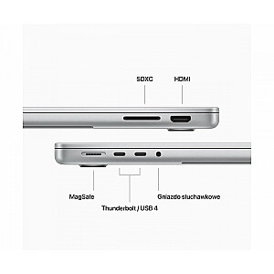 Apple 14-дюймовый MacBook Pro: чип Apple M3 с 8-ядерным процессором и 10-ядерным графическим процессором, твердотельный накопитель емкостью 1 ТБ — серебристый