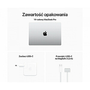 Apple 14 collu MacBook Pro: Apple M3 mikroshēma ar 8 kodolu centrālo procesoru un 10 kodolu GPU, 1 TB SSD — sudraba krāsa