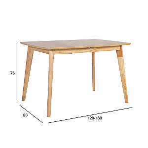 Стол обеденный JONNA 120/160x80xH76см, поверхность: дубовый шпон, ножки и каркас: каучуковое дерево, обработка: натуральный
