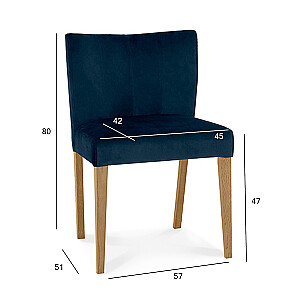 Стул для столовой TURIN 57x51xH80см, мягкое сиденье и спинка, обтянутые темно-синей бархатной тканью