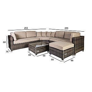 Комплект садовой мебели DAWSON с подушками, столом, угловым диваном и пуфом, цвет: коричневый