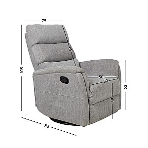 Кресло для отдыха BARCLAY 79x86xH105см с ручным механизмом, вращающееся и складное, светло-серый