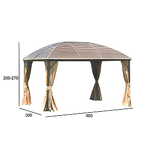 Навес SUNSET 3x4xH2/2,7м, коричневый алюминиевый каркас, металлическая крыша, боковые стенки и нейлоновая сетка
