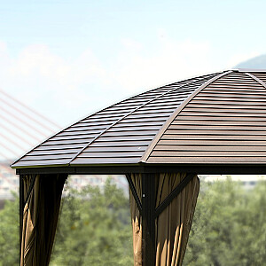 Навес SUNSET 3x4xH2/2,7м, коричневый алюминиевый каркас, металлическая крыша, боковые стенки и нейлоновая сетка