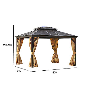 Nojume SUNSET 3x4xH2/2,7m, brûns alumnîja râmis, metâla jumts, sânu sienas bçðas un tîkls no tekstils