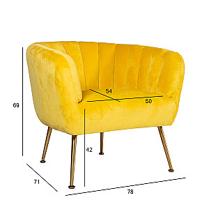 Кресло TUCKER 78x71x69см, материал: бархат, цвет: желтый, ножки: нержавеющая сталь золотого цвета