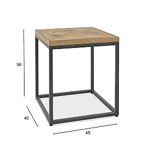 Дополнительный стол INDUS 45x45xH50см, столешница из мозаичного дубового шпона, металлический каркас серого цвета