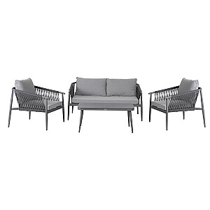 Комплект садовой мебели WEILBURG стол, пол и 2 стула, алюминиевая рама серого цвета с плетеной веревкой, серые подушки