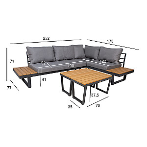 Dārza mēbeļu komplekts MALTA moduļu dīvāns un 2 galdi
