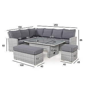 Комплект садовой мебели ASCOT угловой диван, стол и 2 пуфа, серый