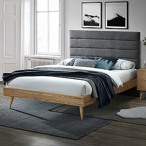 Кровать ROMAN 160x200см, светлая ткань/дуб