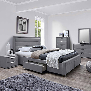 Кровать CAREN 160x200см, с ящиком и матрасом HARMONY DUO, серый