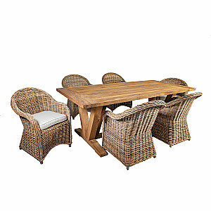 Комплект садовой мебели KATALINA 6 стульев (42052) 220x100xH78см, материал: массив переработанного тикового дерева