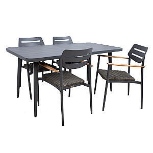 Комплект стол WALES, 4 стула, темно-серый