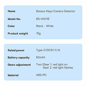 Baseus Home Heyo Pārnēsājamais Slēptās Kameras Detektors