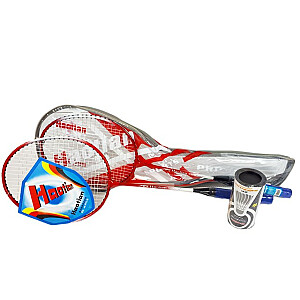 Badmintona komplekts ar volāniem futrālī.