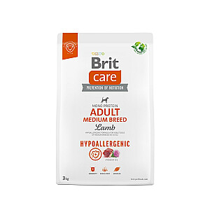 BRIT Care Hypoallergenic Adult Vidējas šķirnes jēra gaļa - sausa suņu barība - 3 kg