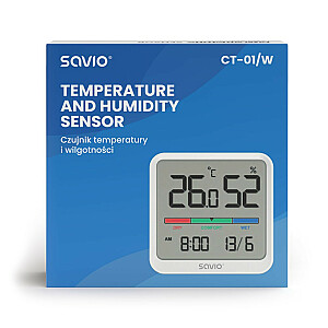 Temperatūras mitruma sensors iekštelpu LCD ekrāns Pulkstenis datums Magnētiskais turētājs CT-01/W Balts