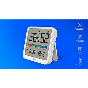 Датчик температуры и влажности, для использования внутри помещений, ЖК-экран, часы, дата, магнитный держатель, CT-01/W Белый