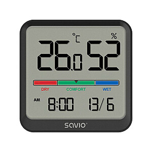 Датчик температуры и влажности, для использования в помещении, ЖК-экран, часы, дата, магнитный держатель, CT-01/B Черный
