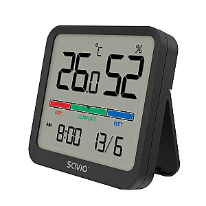Temperatūras mitruma sensors iekštelpu LCD ekrāns Pulkstenis datums magnētisks turētājs CT-01/B melns