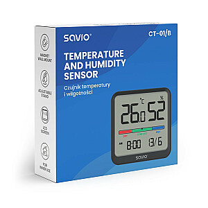Датчик температуры и влажности, для использования в помещении, ЖК-экран, часы, дата, магнитный держатель, CT-01/B Черный