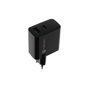 Ribera GAN 1X USB-A + 1X USB-C 65W lādētājs Melns