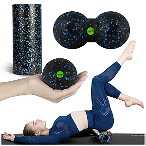 Набор ролик для упражнений+мяч+двойной массажный мяч NS-998 чёрно-синий