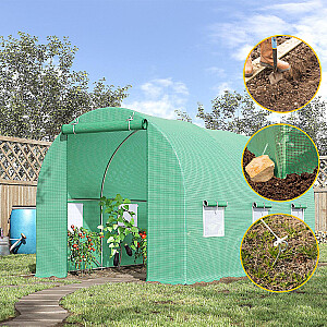 Теплица садовая фольгированная тоннель, многосезонный металлокаркас, зеленая пленка 4,5х2х2м
