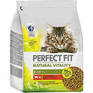 PERFECT FIT Natural Vitality sausā kaķu barība ar liellopa gaļu un vistu 2,4 kg