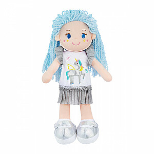 Тряпичная кукла-единорог с голубыми волосами
