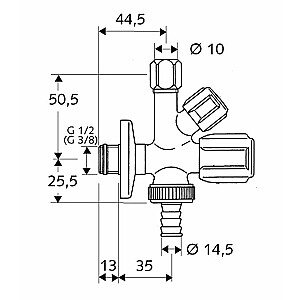 Комфортный комбинированный угловой клапан 1/2"x3/4-3/8"
