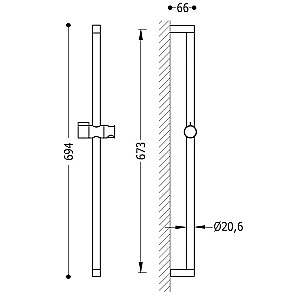 Dušas stienis TRES BASIC Ø20.6, 673mm