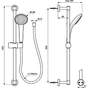 Dušas komplekts Ideal Standard Idealrain Soft, Melns zīds