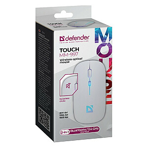 TOUCH MM-997 bezvadu pele, kluss klikšķis, uzlādējama 800/1200/1600 DPI balta