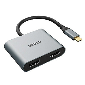 Akasa USB-C uz Dual HDMI MST adapteris — 4K@60Hz, 4K@30Hz, Dual